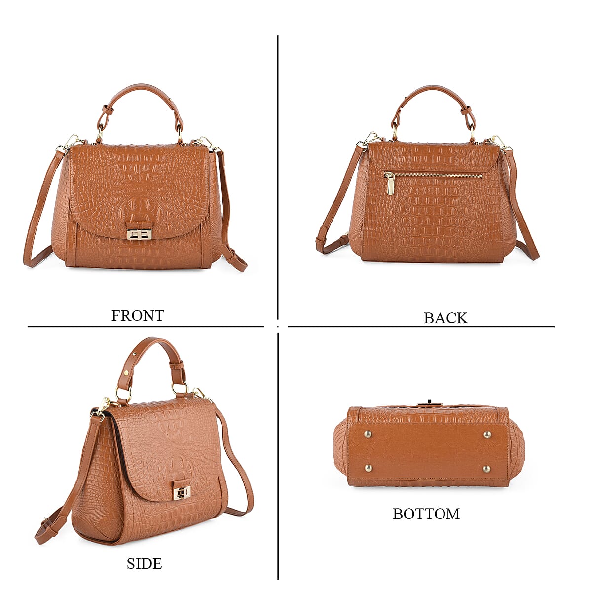 Camel Embossed Crocodile Pattern Adjustable and Removable Shoulder Strap Genuine Leather Tote Bag with Handle Drop image number 3