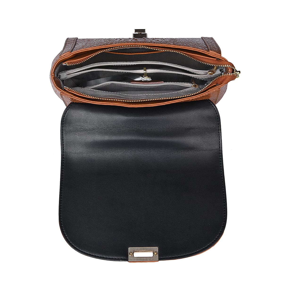 Camel Embossed Crocodile Pattern Adjustable and Removable Shoulder Strap Genuine Leather Tote Bag with Handle Drop image number 4