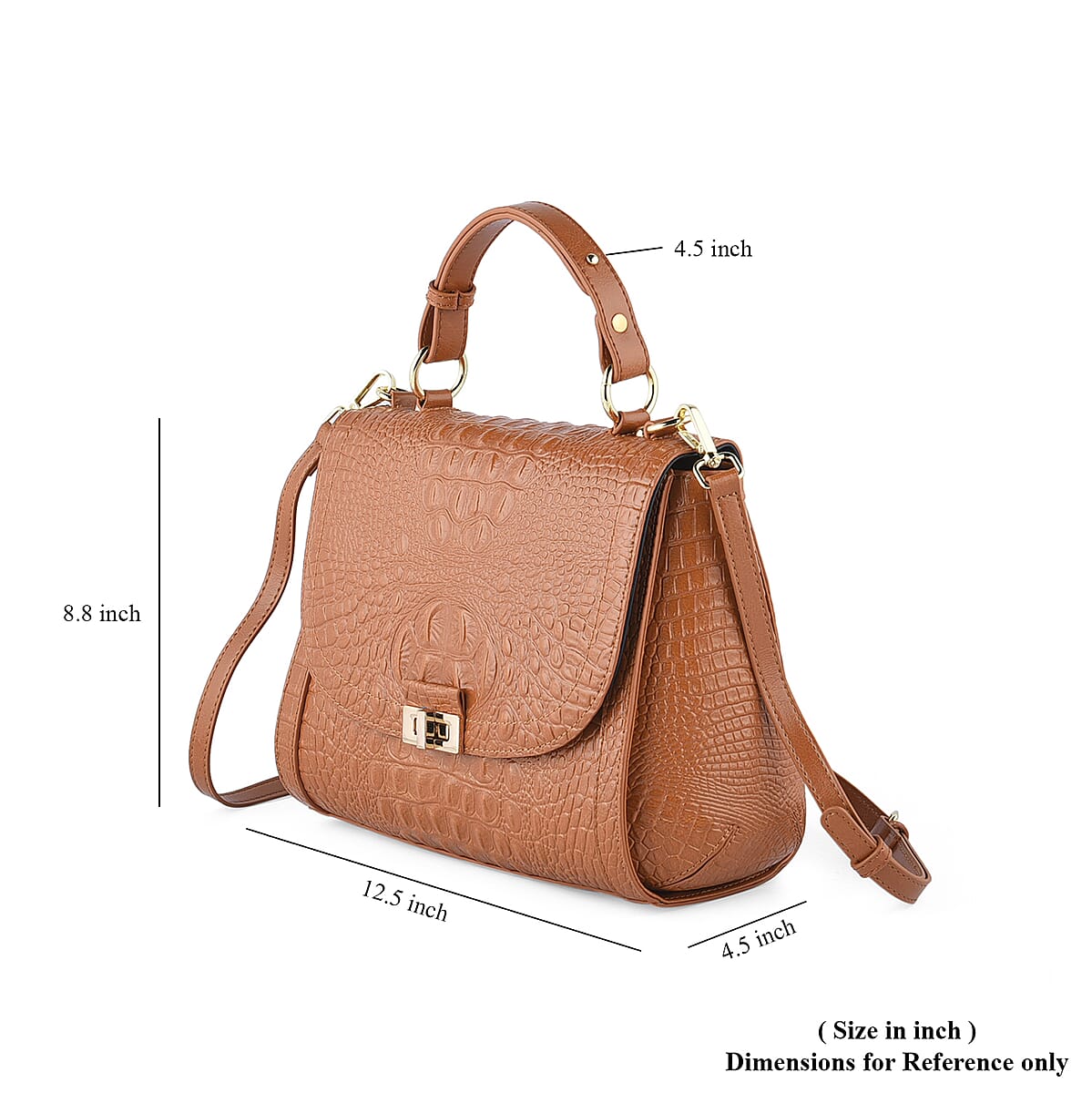 Camel Embossed Crocodile Pattern Adjustable and Removable Shoulder Strap Genuine Leather Tote Bag with Handle Drop image number 6