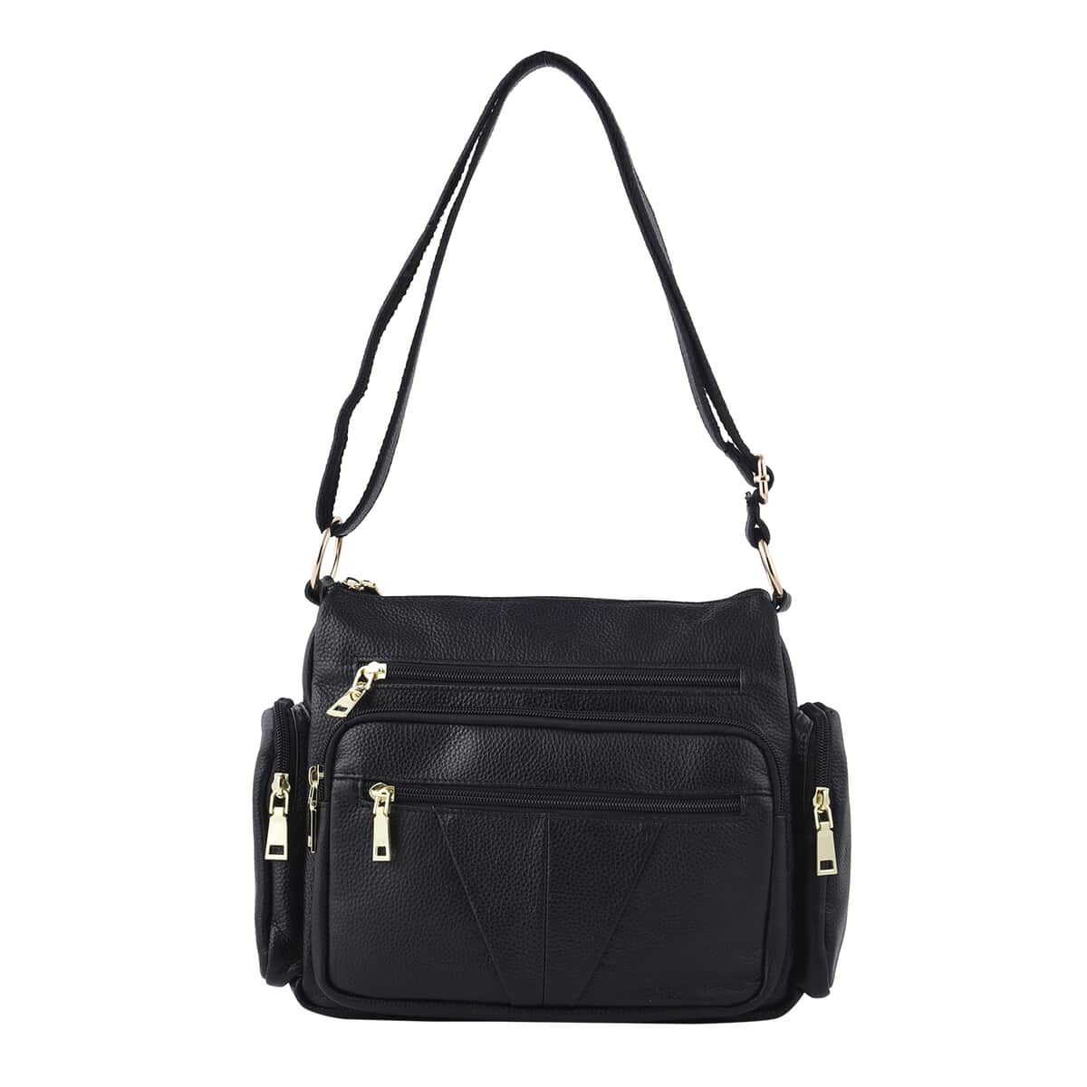 Hong Kong Closeout Collection Black Genuine Leather Crossbody Bag with Handle Drop and Shoulder Strap image number 0