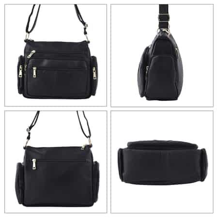Hong Kong Closeout Collection Black Genuine Leather Crossbody Bag with Handle Drop and Shoulder Strap image number 1