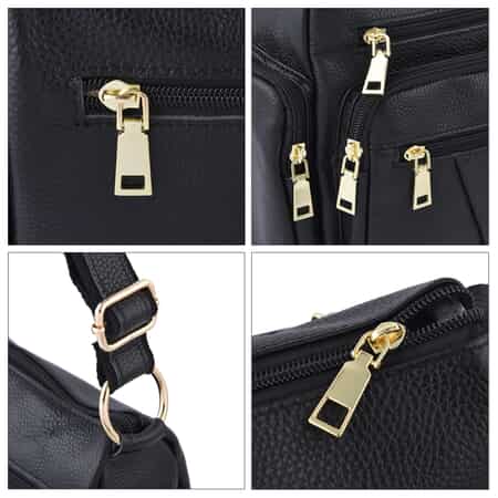 Hong Kong Closeout Collection Black Genuine Leather Crossbody Bag with Handle Drop and Shoulder Strap image number 2