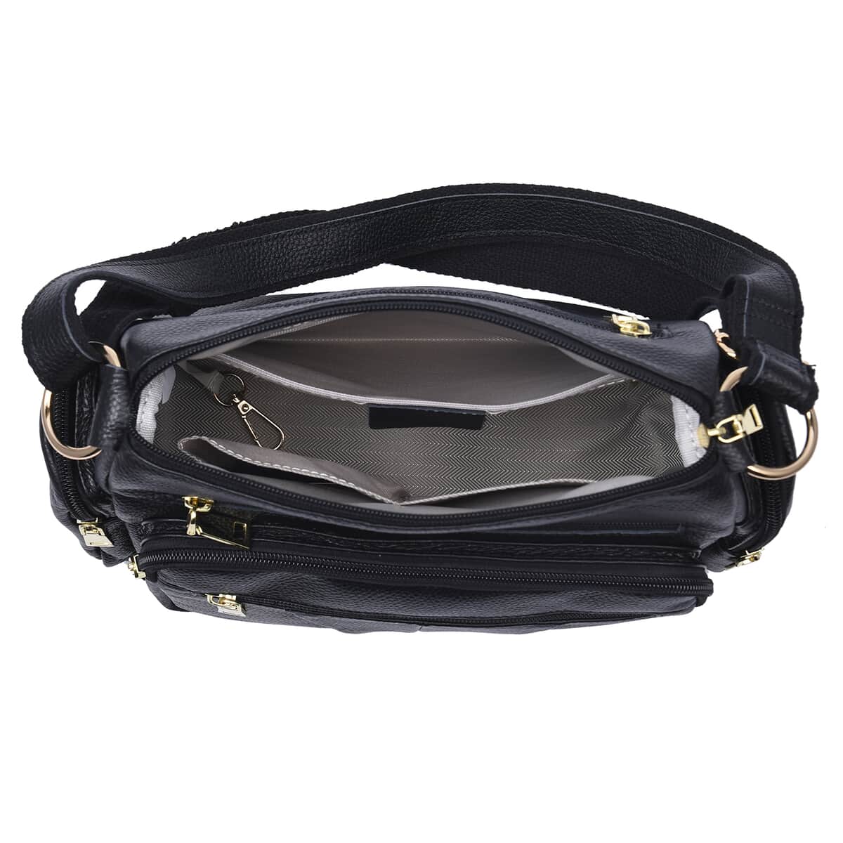 Hong Kong Closeout Collection Black Genuine Leather Crossbody Bag with Handle Drop and Shoulder Strap image number 3