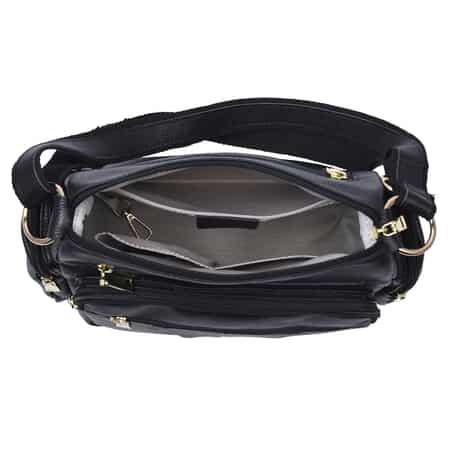 Hong Kong Closeout Collection Black Genuine Leather Crossbody Bag with Handle Drop and Shoulder Strap image number 3