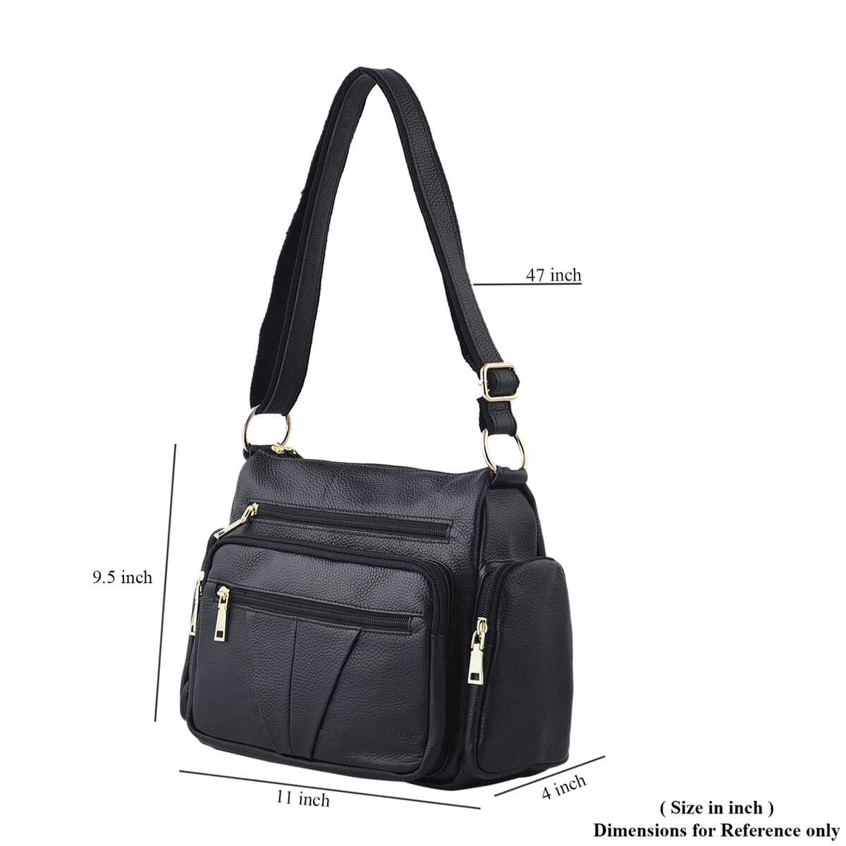 Hong Kong Closeout Collection Black Genuine Leather Crossbody Bag with Handle Drop and Shoulder Strap image number 4