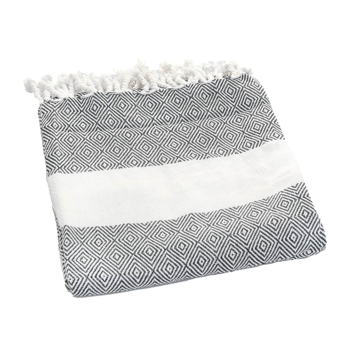 Silver Gray Diamond Pattern Cotton Woven Throw Blanket image number 1