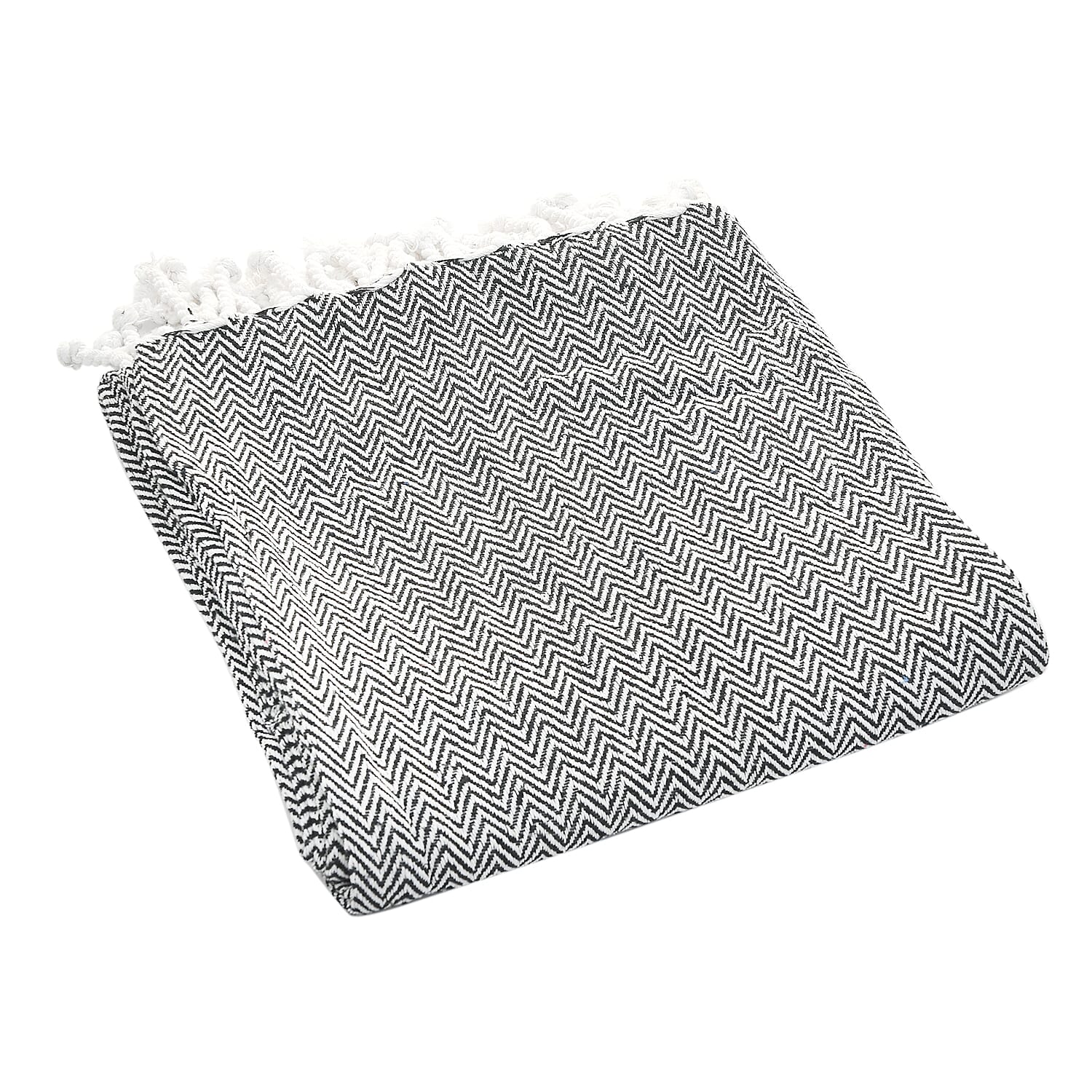 Black Chevron Pattern Cotton Woven Throw Blanket