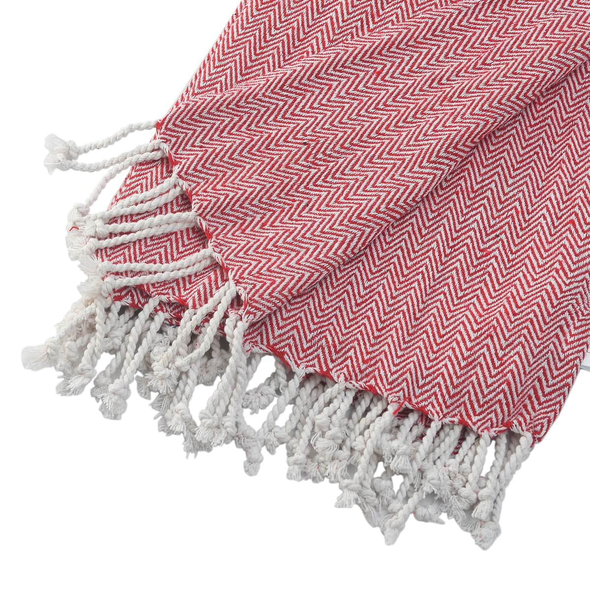 Red Chevron Pattern Cotton Woven Throw Blanket image number 2