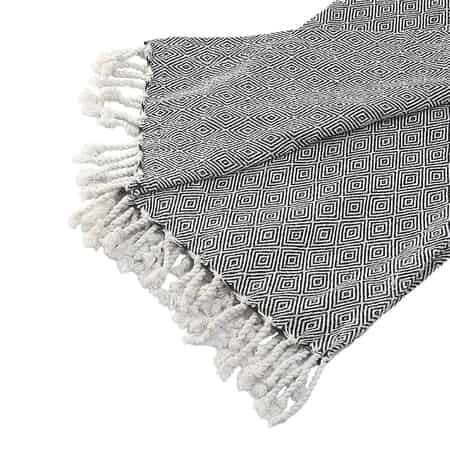 Black Big Diamond Pattern Cotton Woven Throw Blanket image number 2