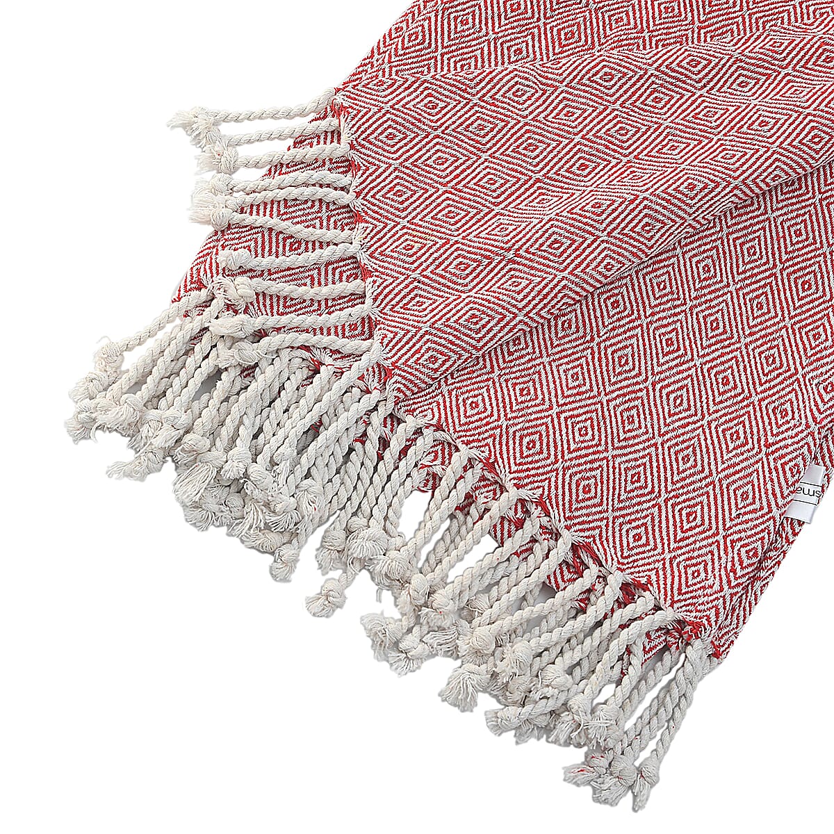 Red Big Diamond Pattern Cotton Woven Throw Blanket image number 2