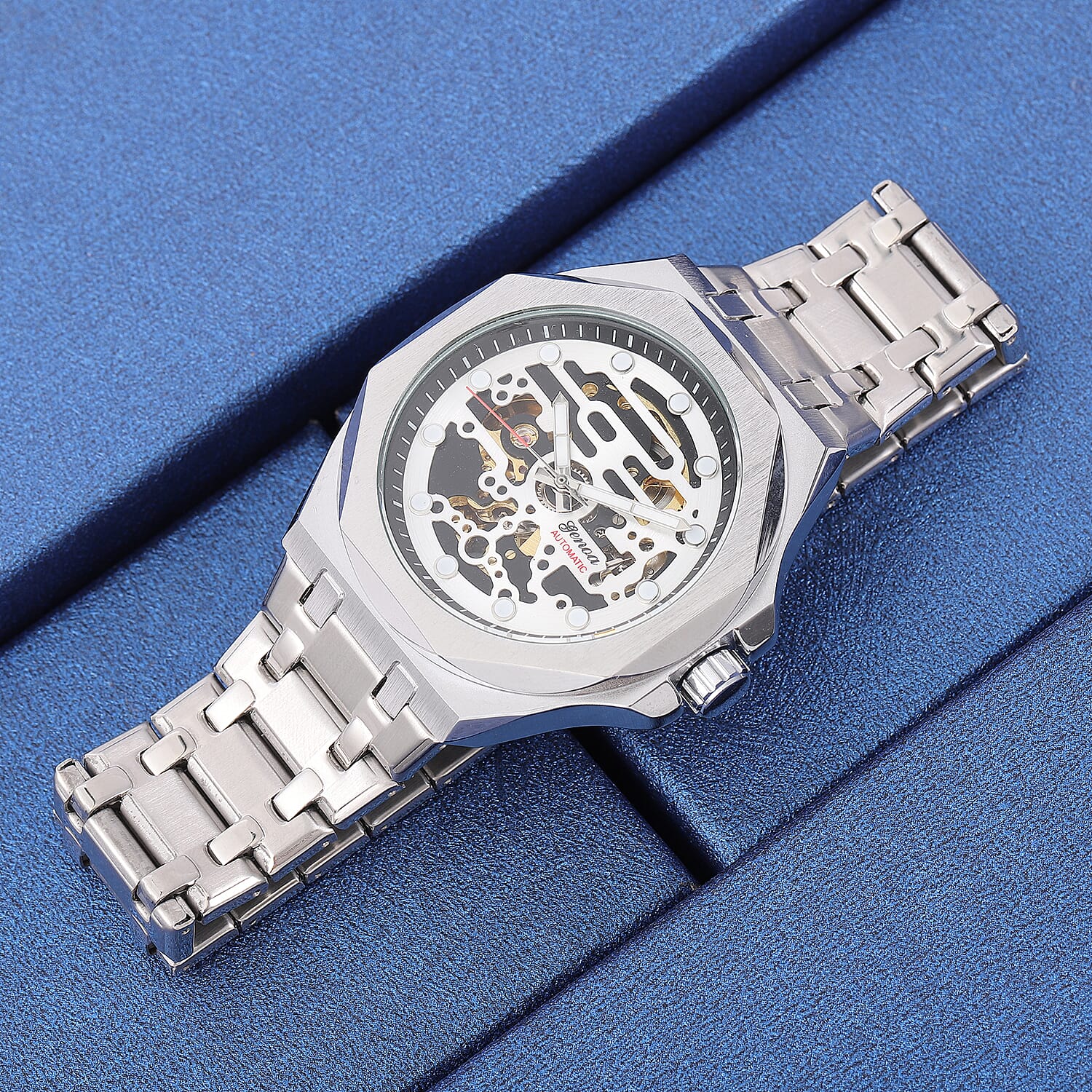 Genoa Automatic Mechanical Movement Octagonal Dial Watch in ION Plated Black Stainless Steel Strap (46mm)