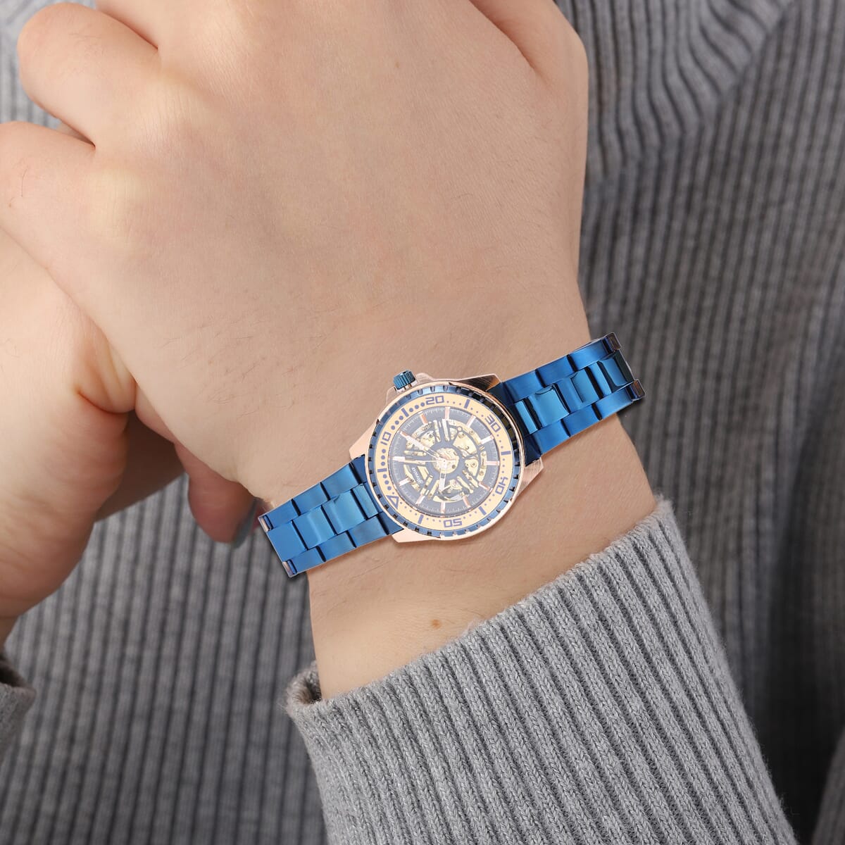 Genoa Automatic Mechanical Movement Watch in ION Plated Blue Stainless Steel Strap (46mm) image number 1