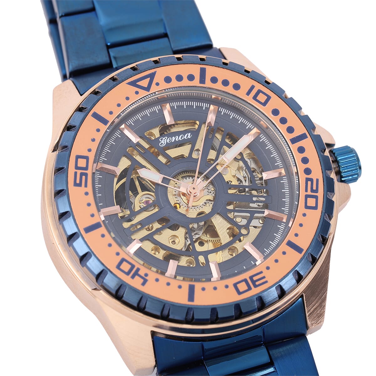 Genoa Automatic Mechanical Movement Watch in ION Plated Blue Stainless Steel Strap (46mm) image number 2