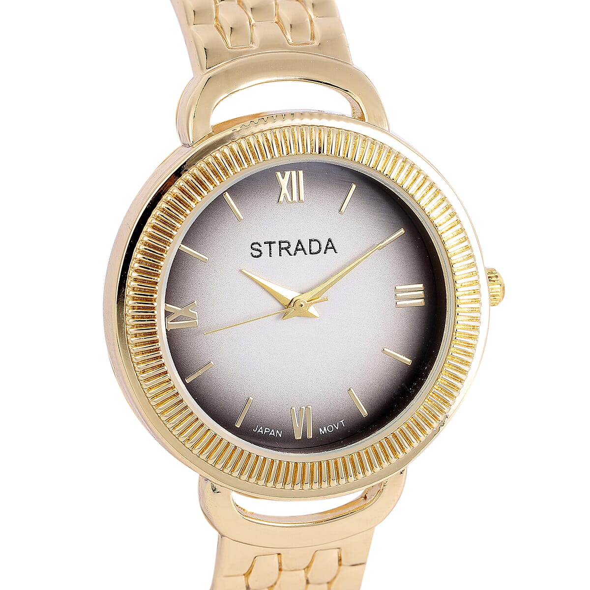 Strada Japanese Movement Bangle Watch with Black Dial in Goldtone (6.5-7.0In) image number 3