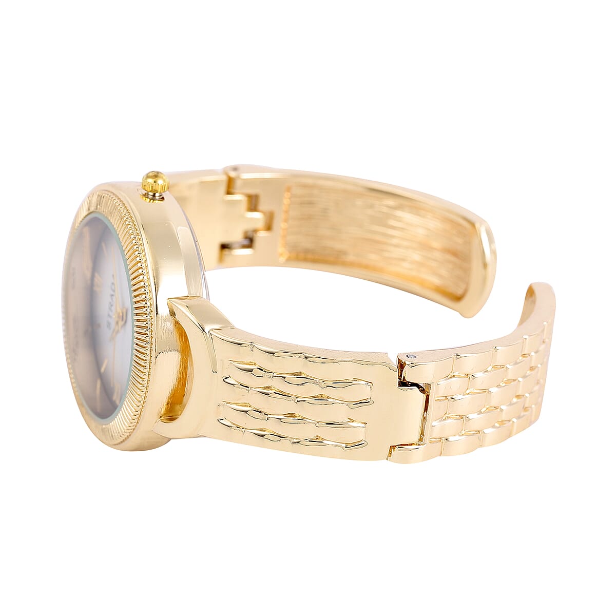 Strada Japanese Movement Bangle Watch with Black Dial in Goldtone (6.5-7.0In) image number 4