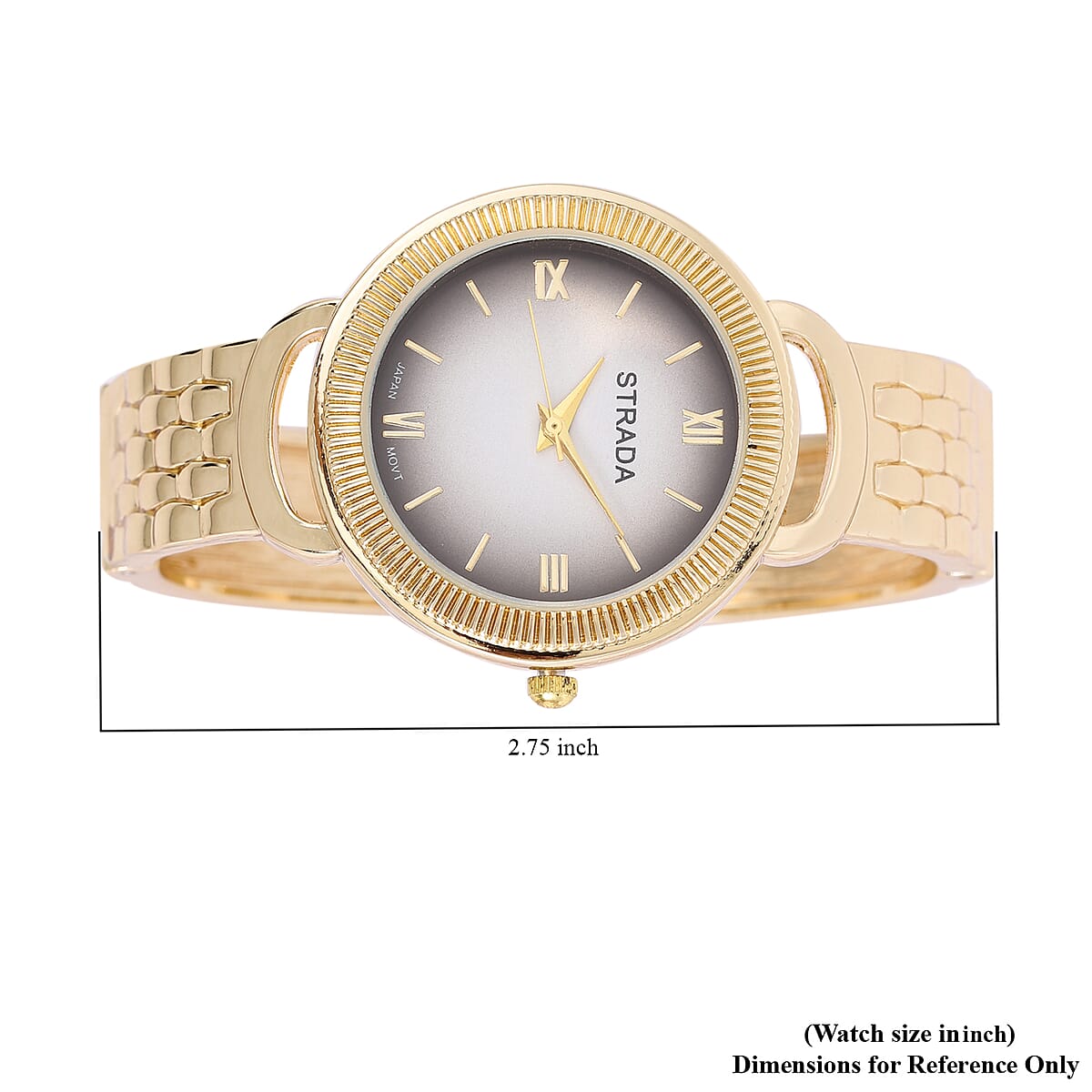 Strada Japanese Movement Bangle Watch with Black Dial in Goldtone (6.5-7.0In) image number 6