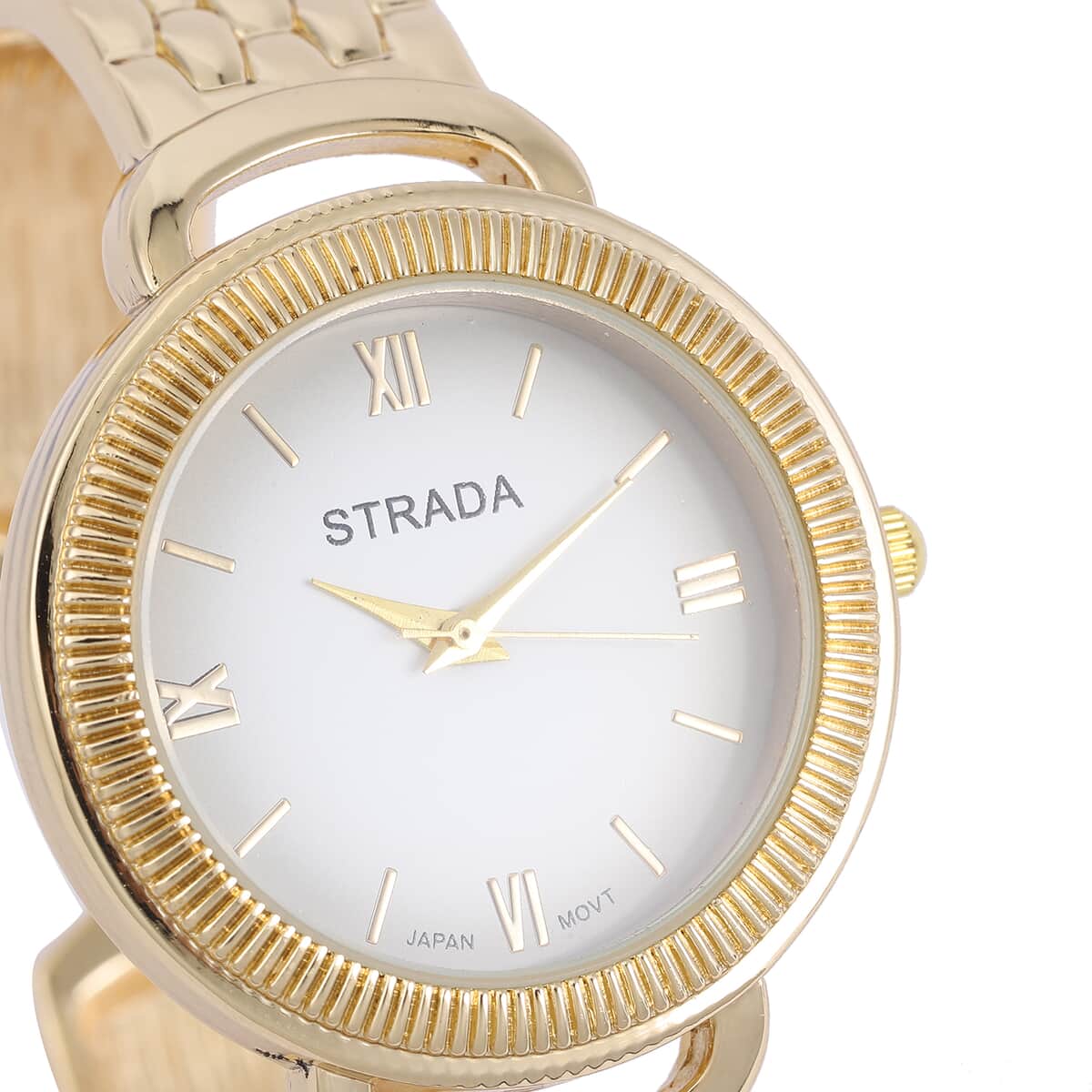 STRADA Japanese Movement Bangle Watch with Black Dial in Goldtone (6.5-7.0In) image number 3