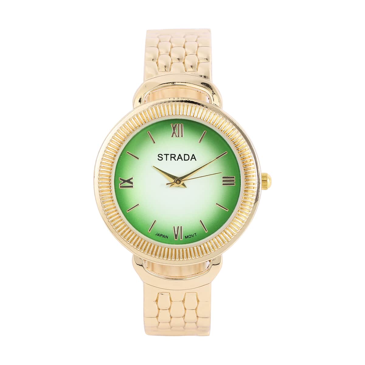 STRADA Japanese Movement Bangle Watch with Green Dial in Goldtone (6.5-7.0In) image number 0