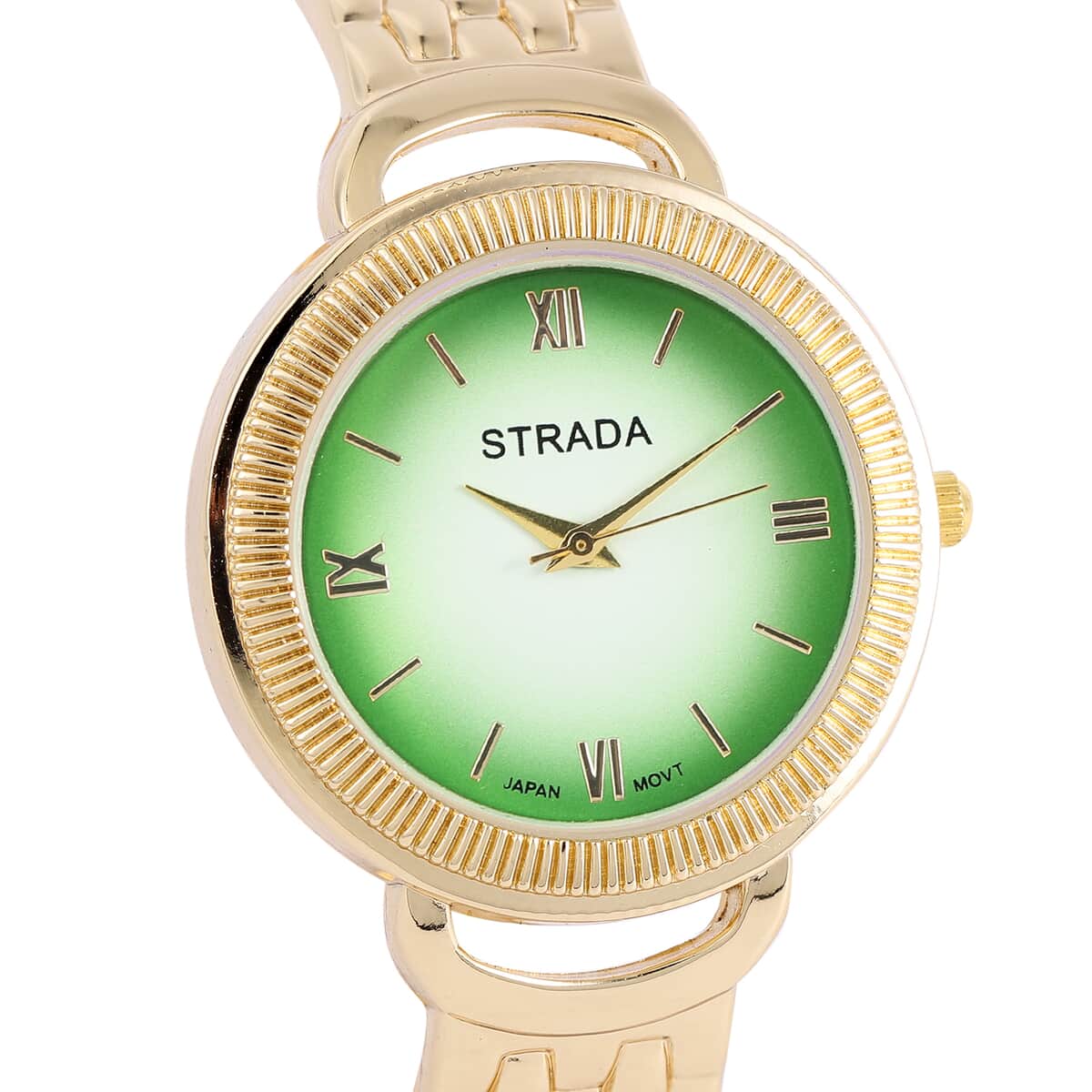 STRADA Japanese Movement Bangle Watch with Green Dial in Goldtone (6.5-7.0In) image number 3