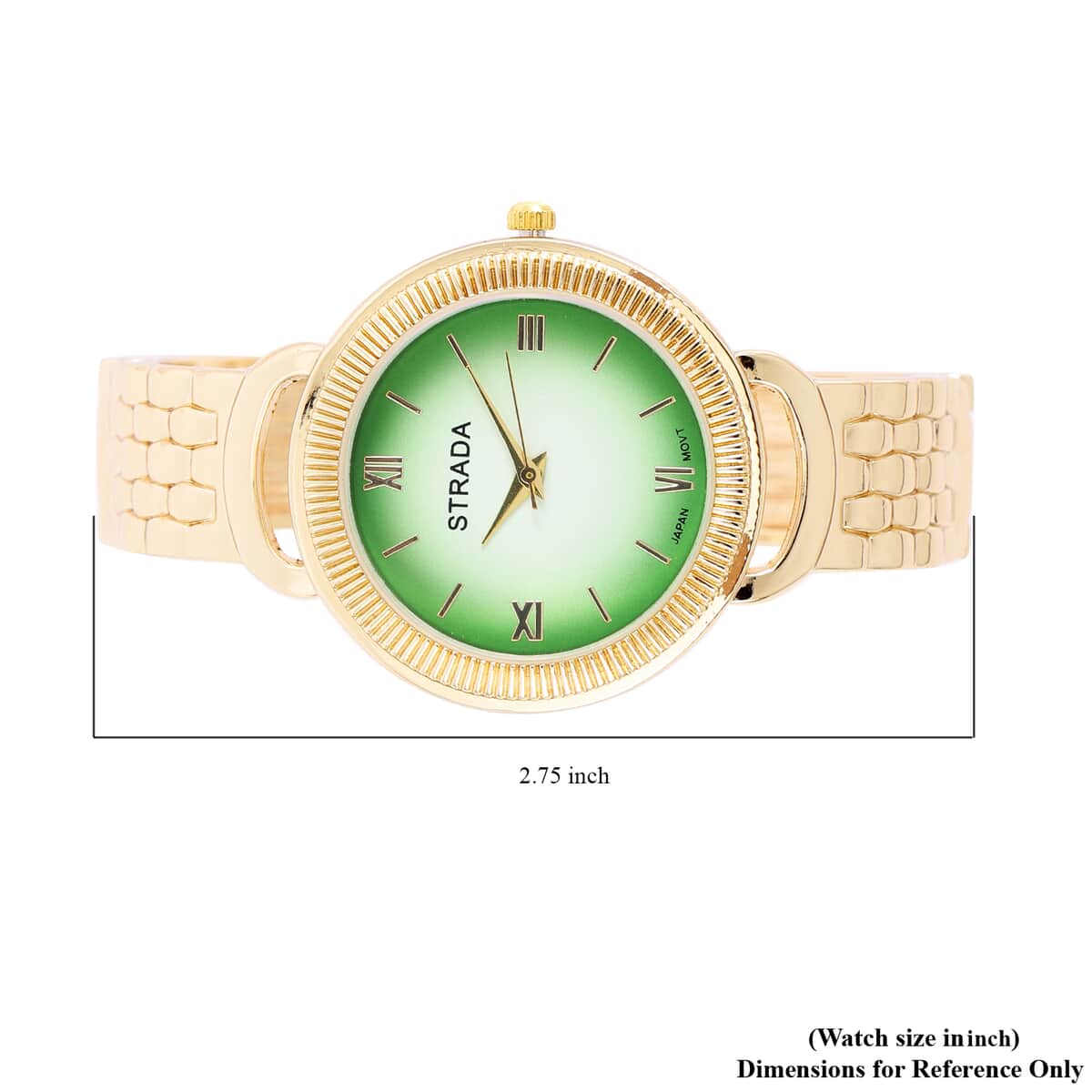 STRADA Japanese Movement Bangle Watch with Green Dial in Goldtone (6.5-7.0In) image number 6