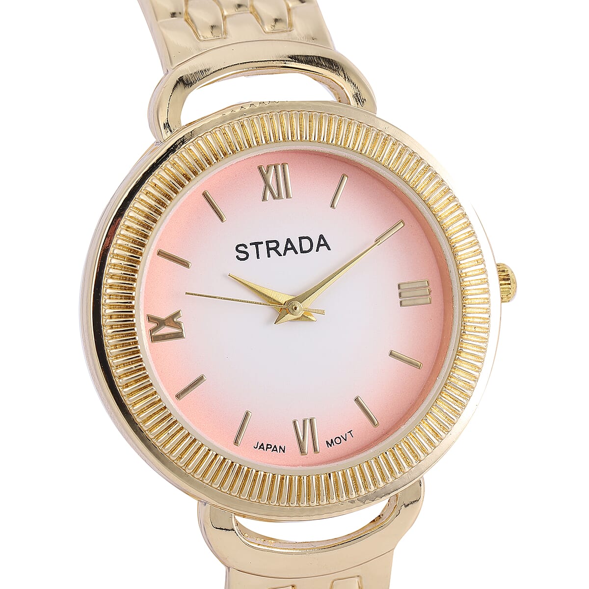 Strada Japanese Movement Bangle Watch with Pink Dial in Goldtone (6.5-7.0In) image number 3
