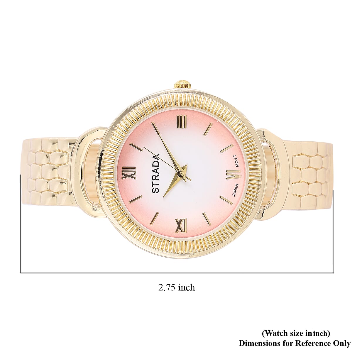 Strada Japanese Movement Bangle Watch with Pink Dial in Goldtone (6.5-7.0In) image number 6