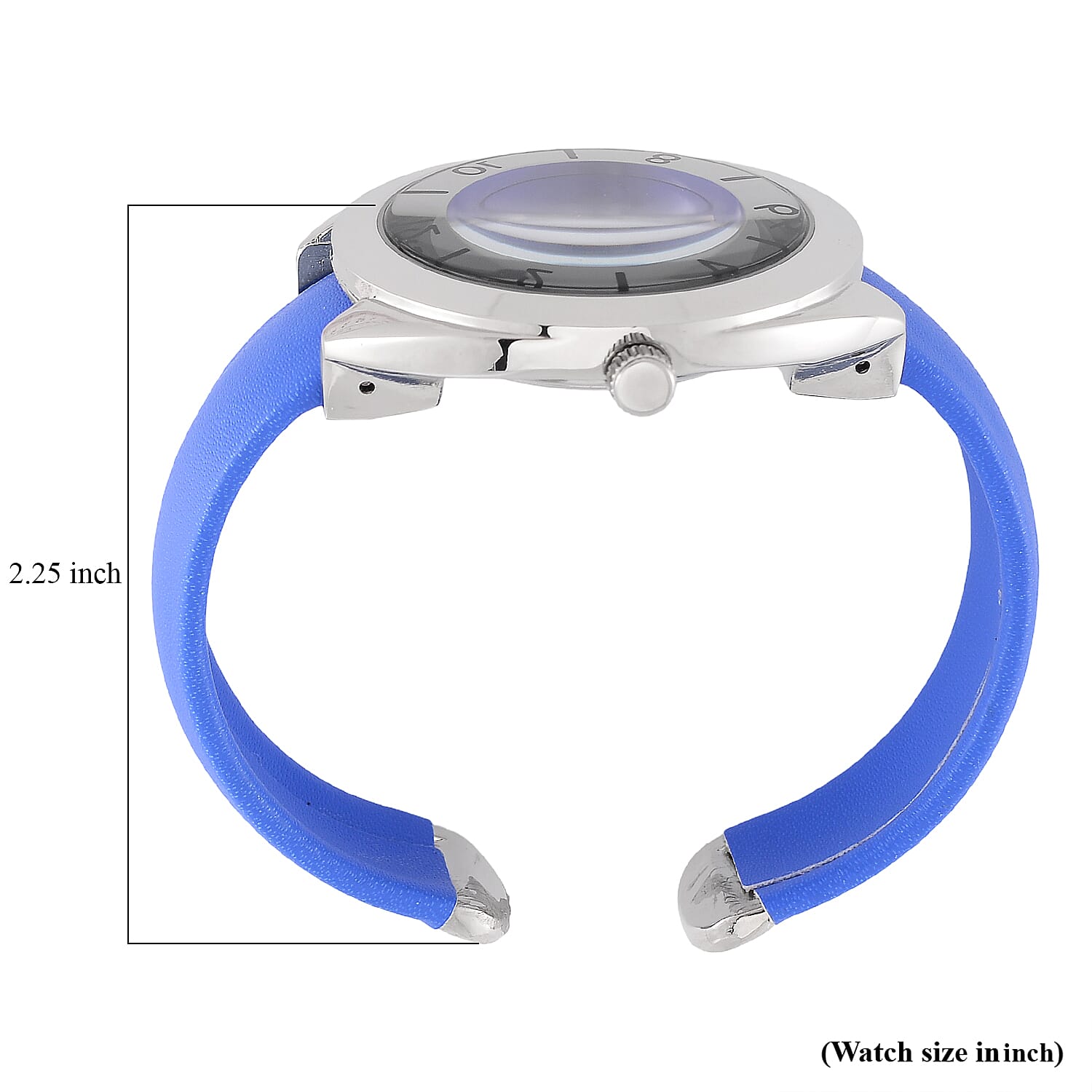 Strada Japanese Movement Blue Dial Cuff Bracelet Watch with Blue Faux Leather & Silvertone Strap (6-6.5 In)