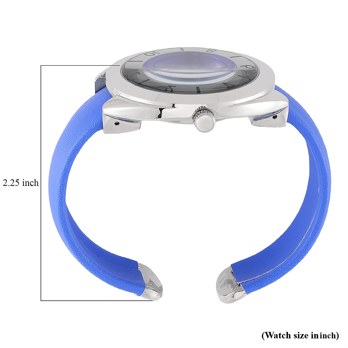 Strada Japanese Movement Blue Dial Cuff Bracelet Watch with Blue Faux Leather & Silvertone Strap (6-6.5 In) image number 6