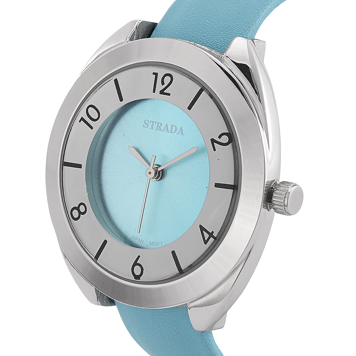 Strada Japanese Movement Green Dial Cuff Bracelet Watch with Green Faux Leather & Silvertone Strap (6-6.5 In) image number 2