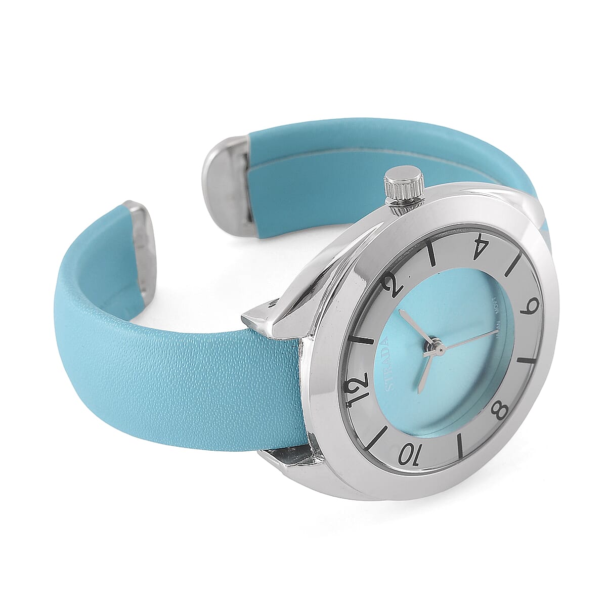 Strada Japanese Movement Green Dial Cuff Bracelet Watch with Green Faux Leather & Silvertone Strap (6-6.5 In) image number 4