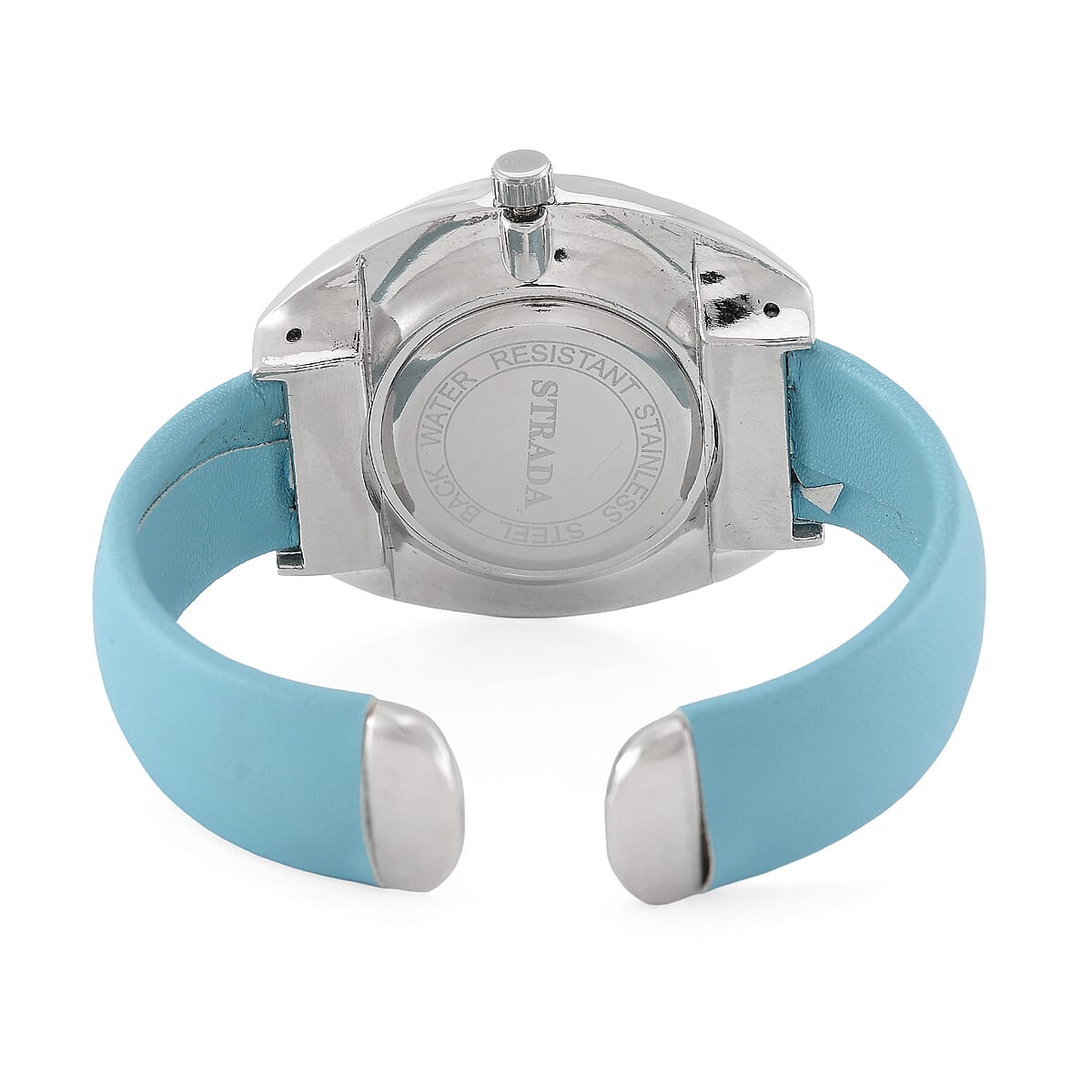 Strada Japanese Movement Green Dial Cuff Bracelet Watch with Green Faux Leather & Silvertone Strap (6-6.5 In) image number 5