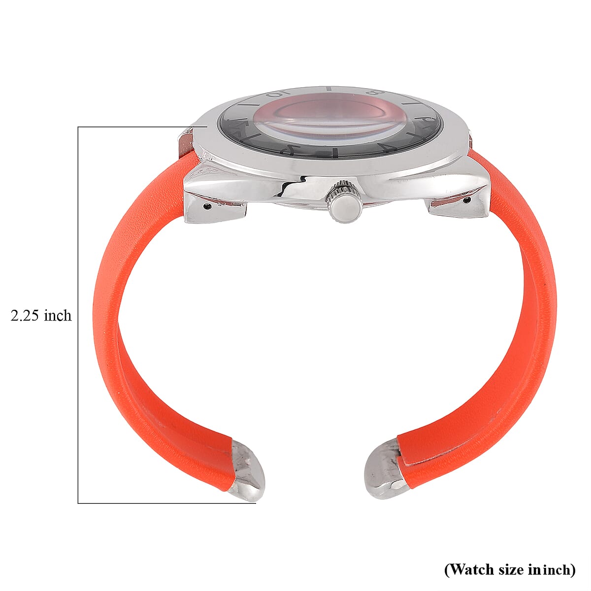Strada Japanese Movement Orange Red Dial Cuff Bracelet Watch with Orange Red Faux Leather & Silvertone Strap (6-6.5 In) image number 6