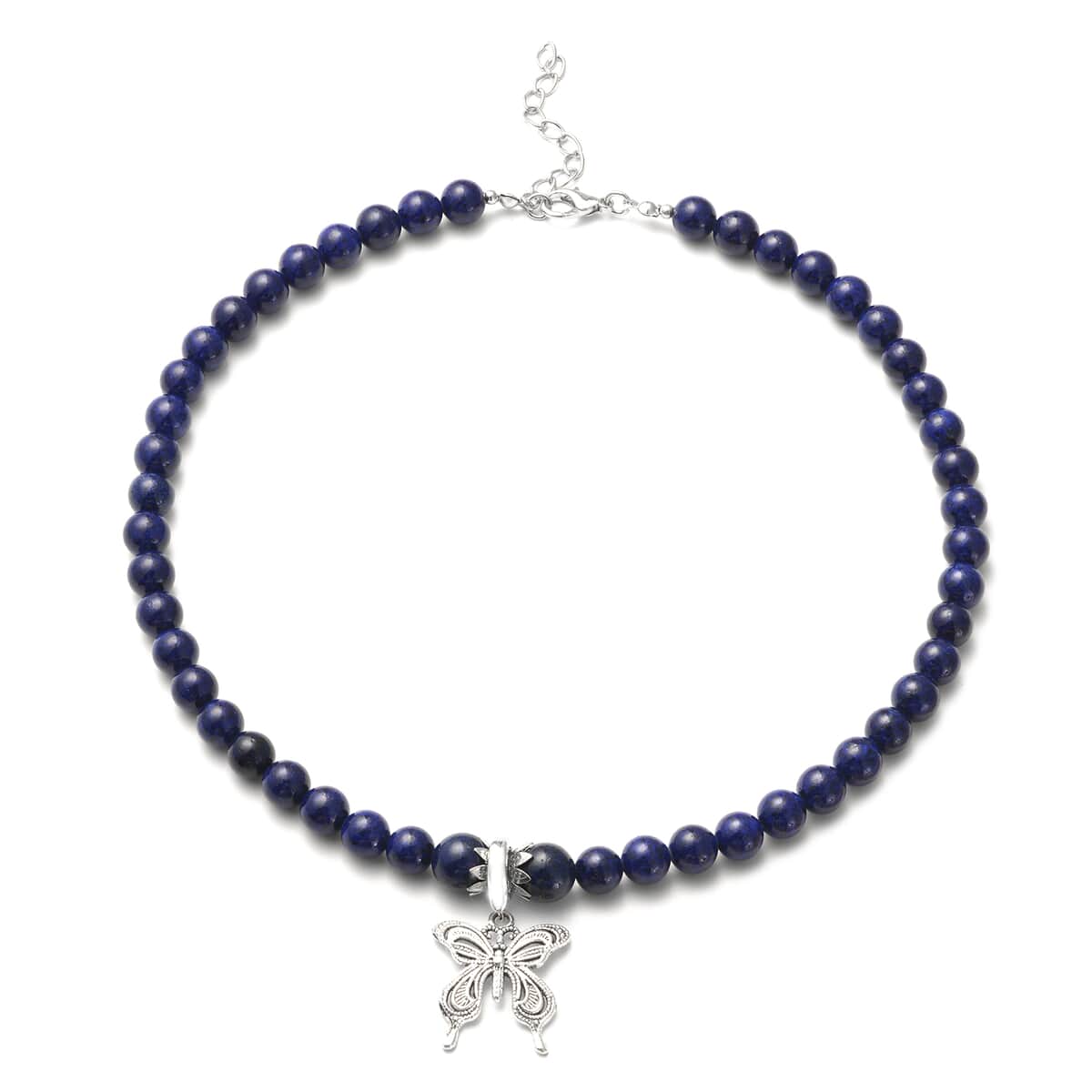 Lapis Lazuli Beaded Butterfly Necklace 18 Inches in Silvertone 207.50 ctw image number 0