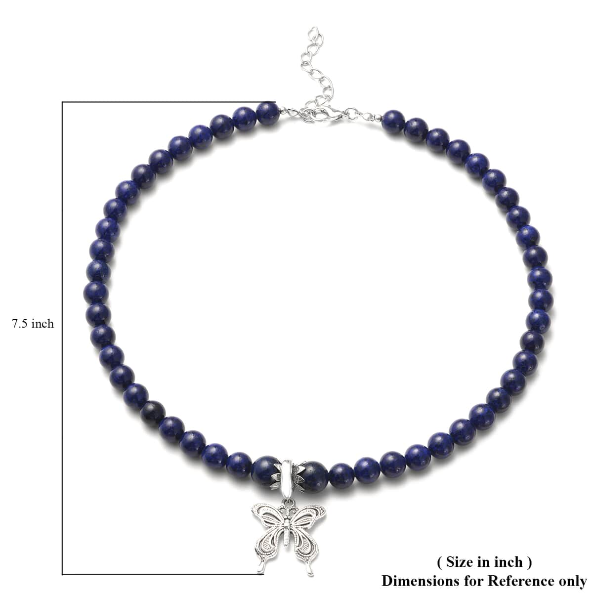 Lapis Lazuli Beaded Butterfly Necklace 18 Inches in Silvertone 207.50 ctw image number 4