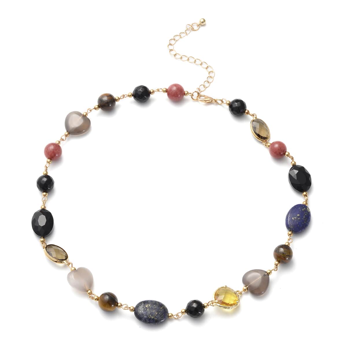 Multi Gemstone, Simulated Multi Color Glass and Resin Station Necklace 17.5-20.5 Inches in Goldtone image number 0