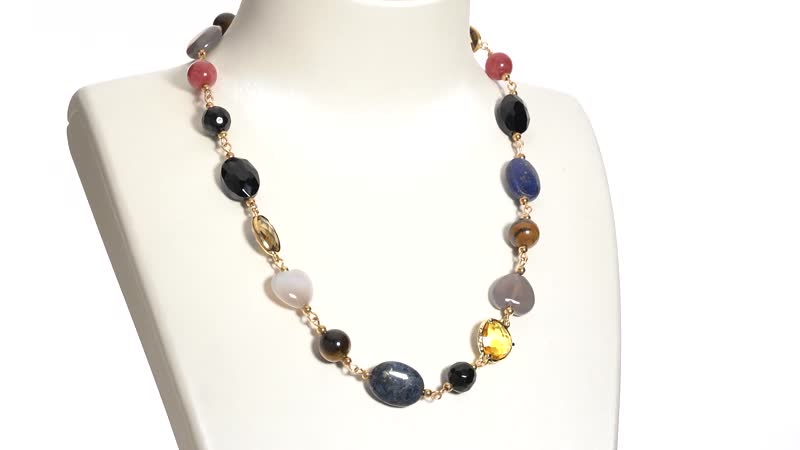 Multi Gemstone, Simulated Multi Color Glass and Resin Station Necklace in Goldtone 17.5-20.5 Inche