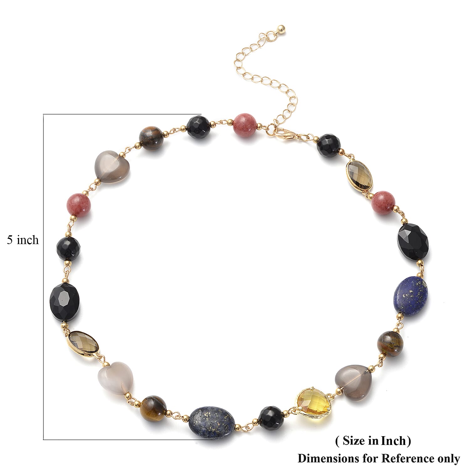 Multi Gemstone, Simulated Multi Color Glass and Resin Station Necklace in Goldtone 17.5-20.5 Inche