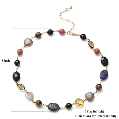 Multi Gemstone, Simulated Multi Color Glass and Resin Station Necklace in Goldtone 17.5-20.5 Inche
