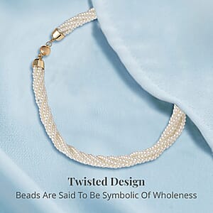 Simulated White Pearl Multi Row Twisted Necklace in Goldtone 23 Inches