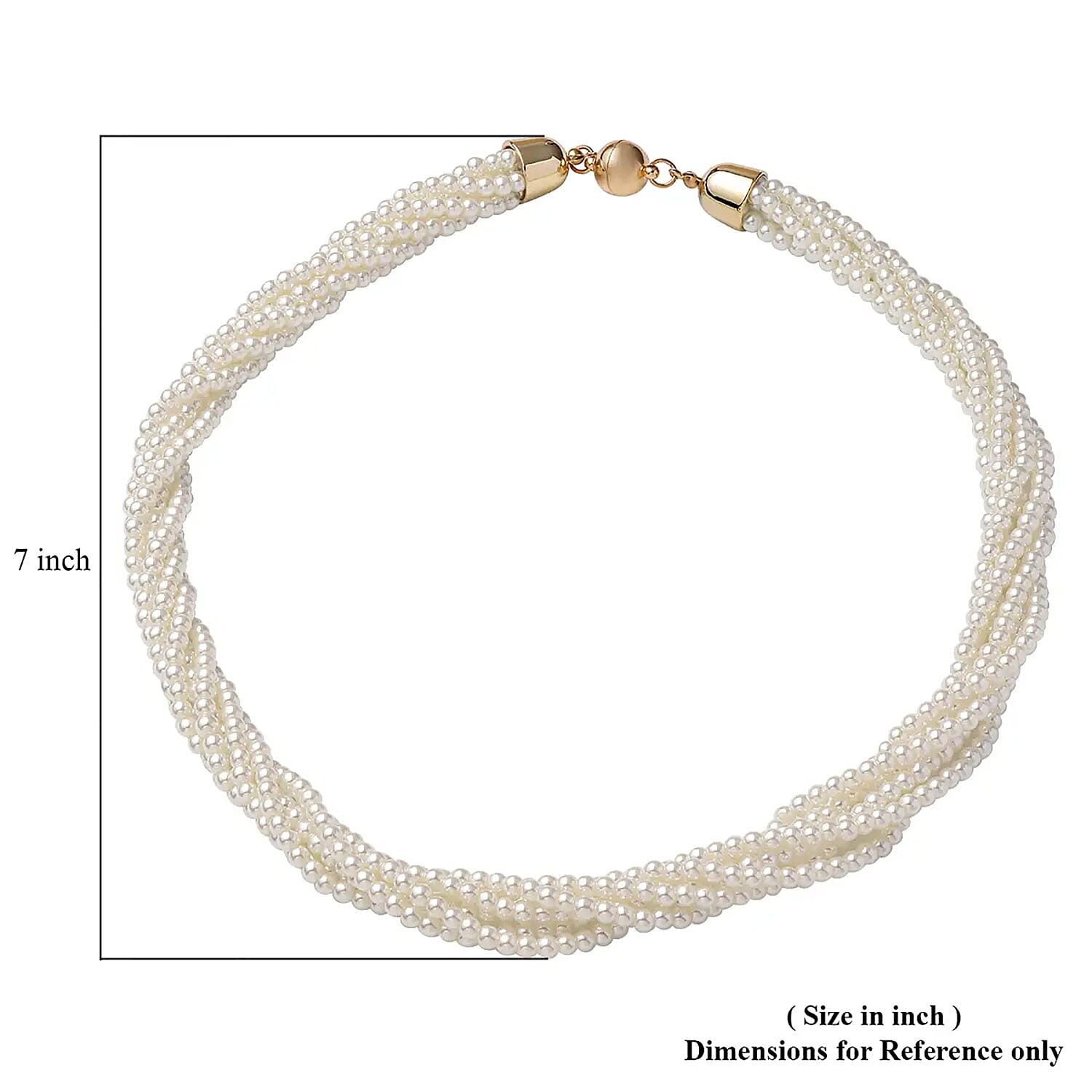 Simulated White Pearl Multi Row Twisted Necklace in Goldtone 23 Inches