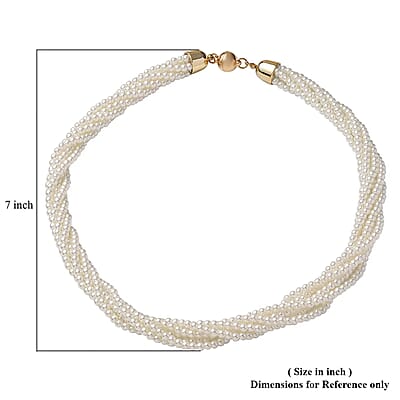 Simulated White Pearl Multi Row Twisted Necklace in Goldtone 23 Inches