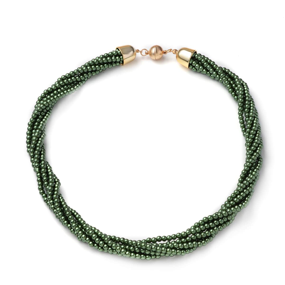 Simulated Green Pearl Multi Row Twisted Necklace in Goldtone 23 Inches image number 0