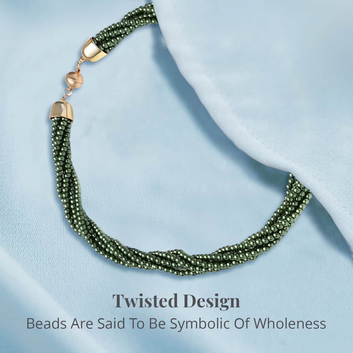 Simulated Green Pearl Multi Row Twisted Necklace in Goldtone 23 Inches image number 3