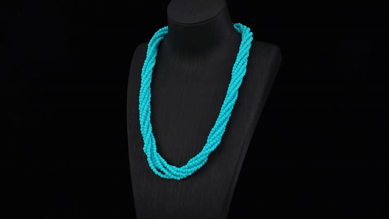 Simulated Blue Pearl Multi Row Twisted Necklace (23 Inches) in Goldtone