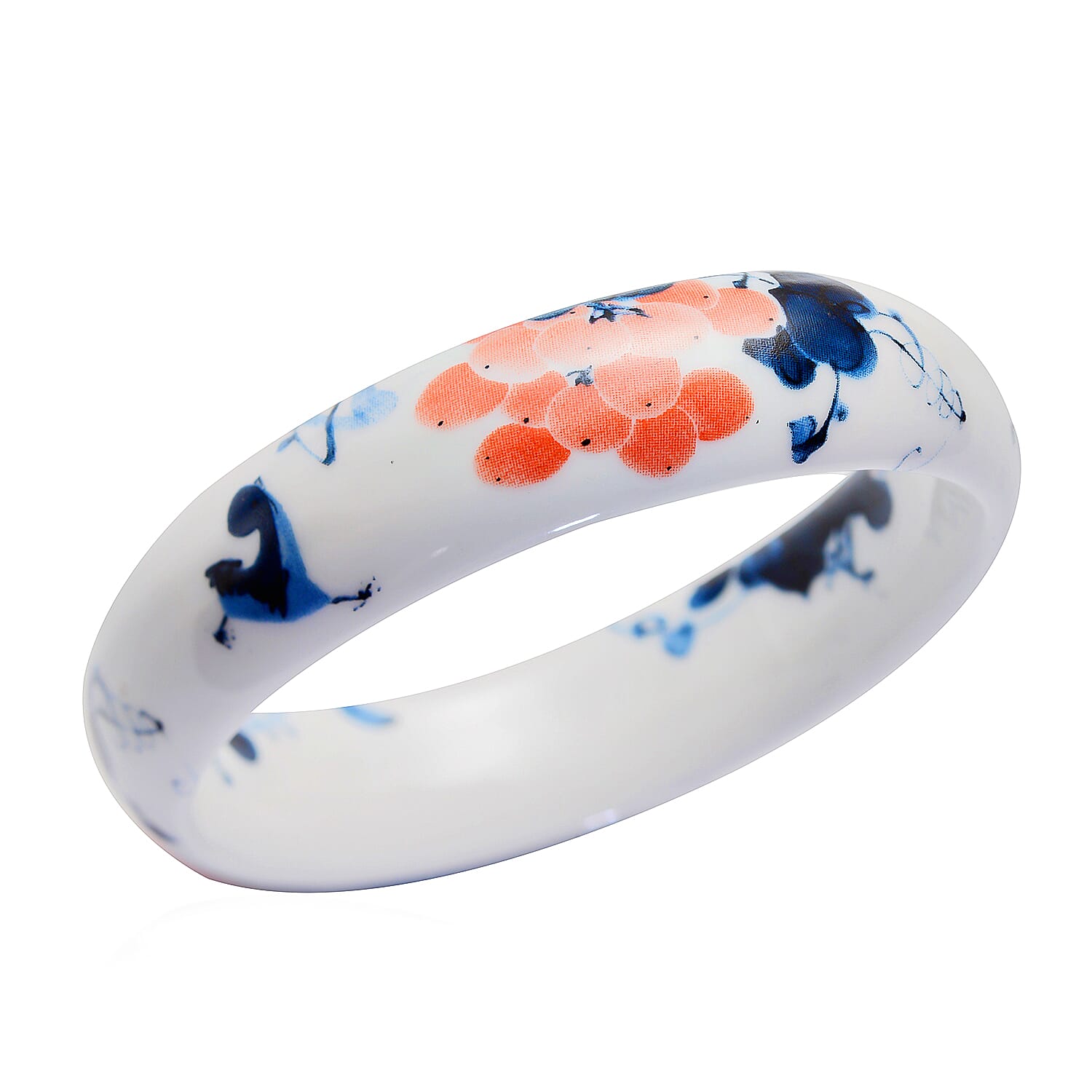 Ceramic Grape Safflower Pattern Bangle Bracelet (8.25 In) 1.00 ctw