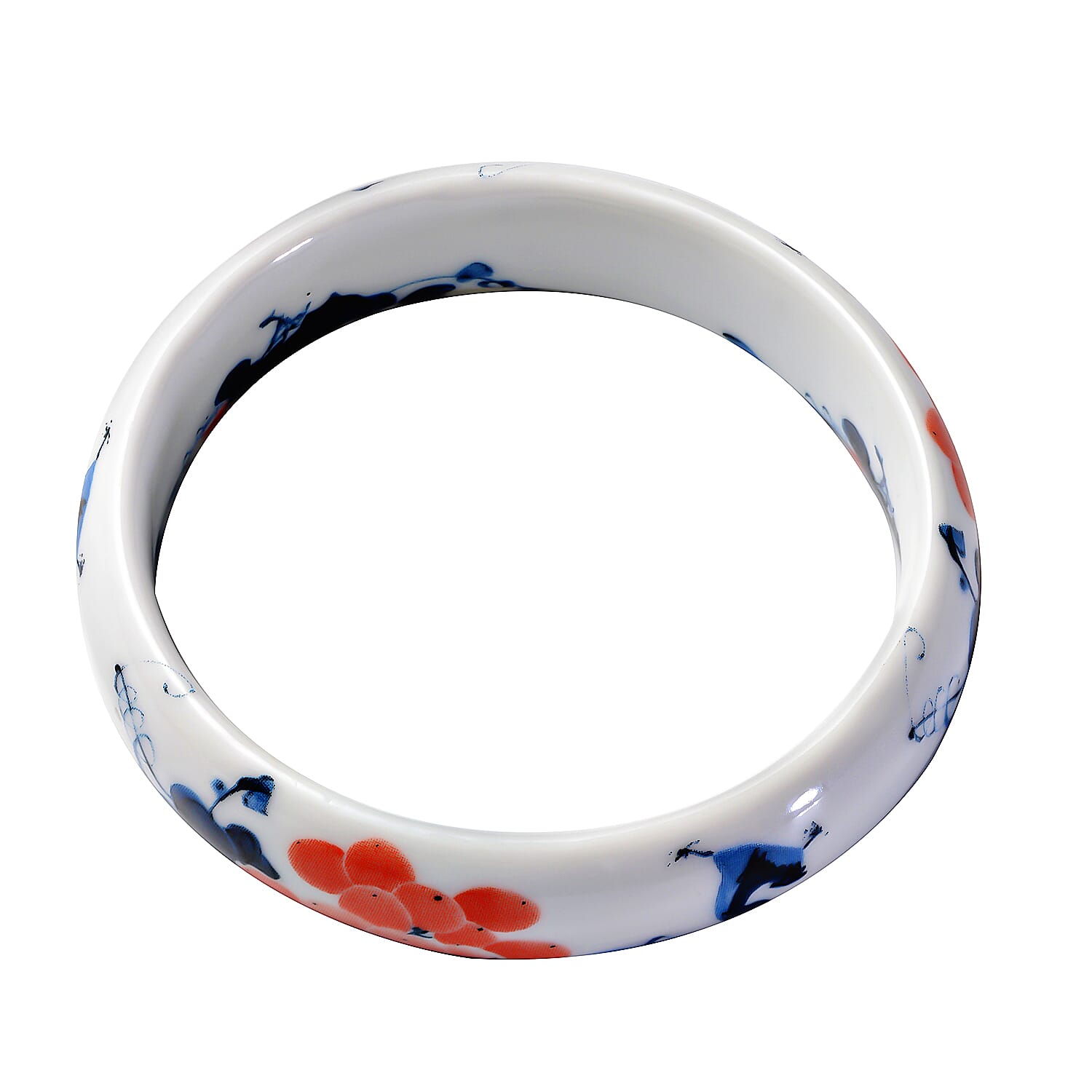 Ceramic Grape Safflower Pattern Bangle Bracelet (8.25 In) 1.00 ctw