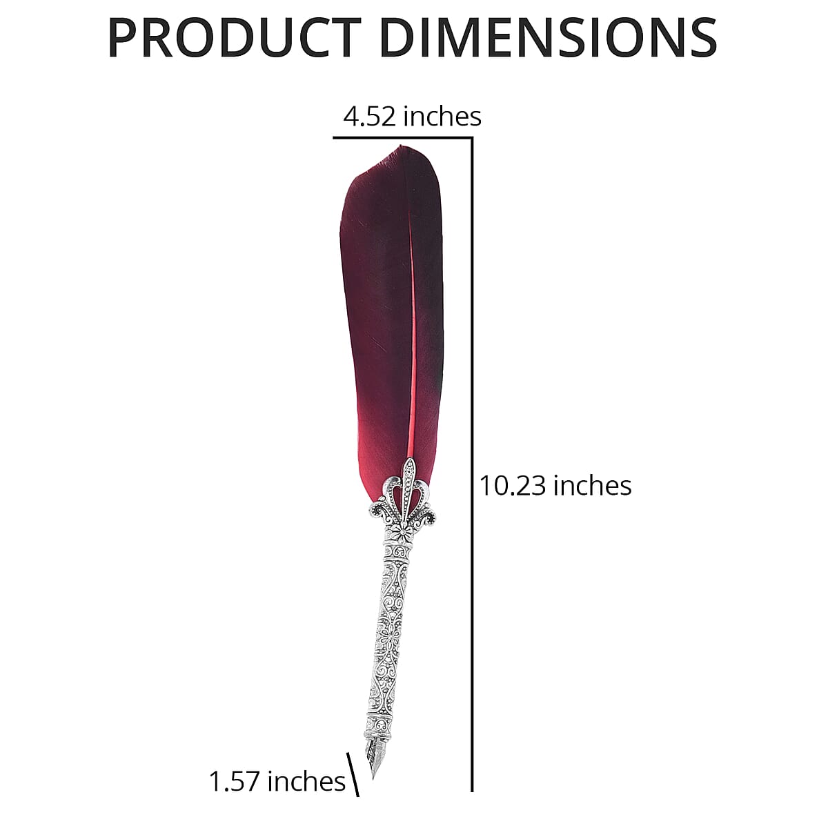 Antique Feather Pen Set- Wine Red (Feather Pen, Pen Holder, 5 Extra Nibs and 15ml Black Ink Bottle) image number 3