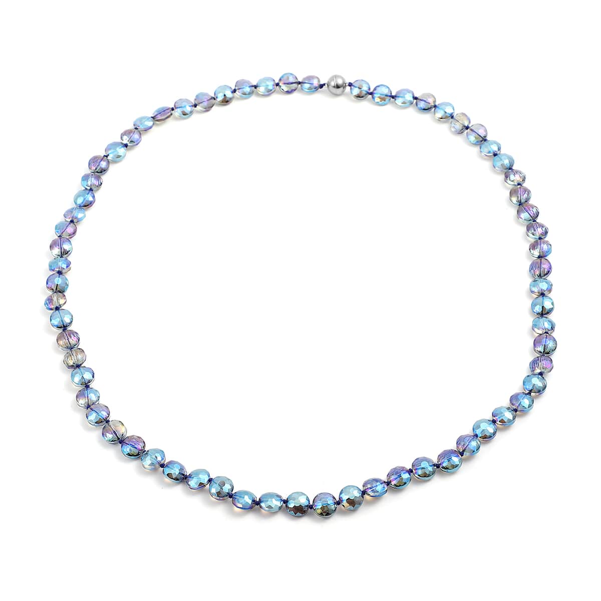 Simulated Blue Magic Color Topaz 12 mm Beaded Necklace (36 Inches) in Silvertone image number 0