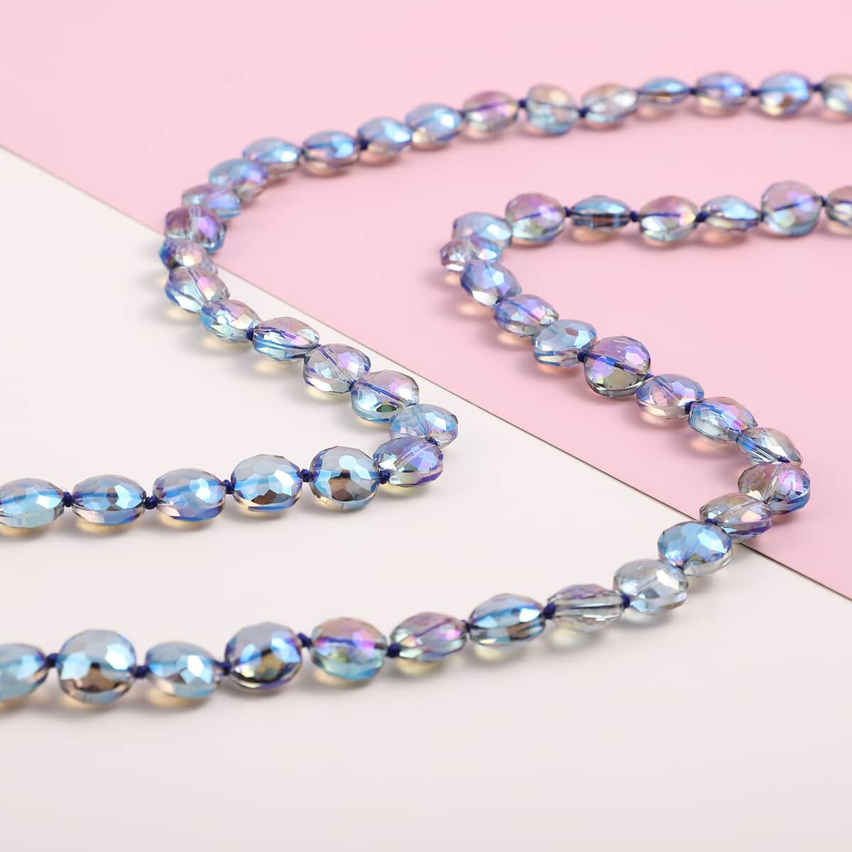 Simulated Blue Magic Color Topaz 12 mm Beaded Necklace (36 Inches) in Silvertone image number 1