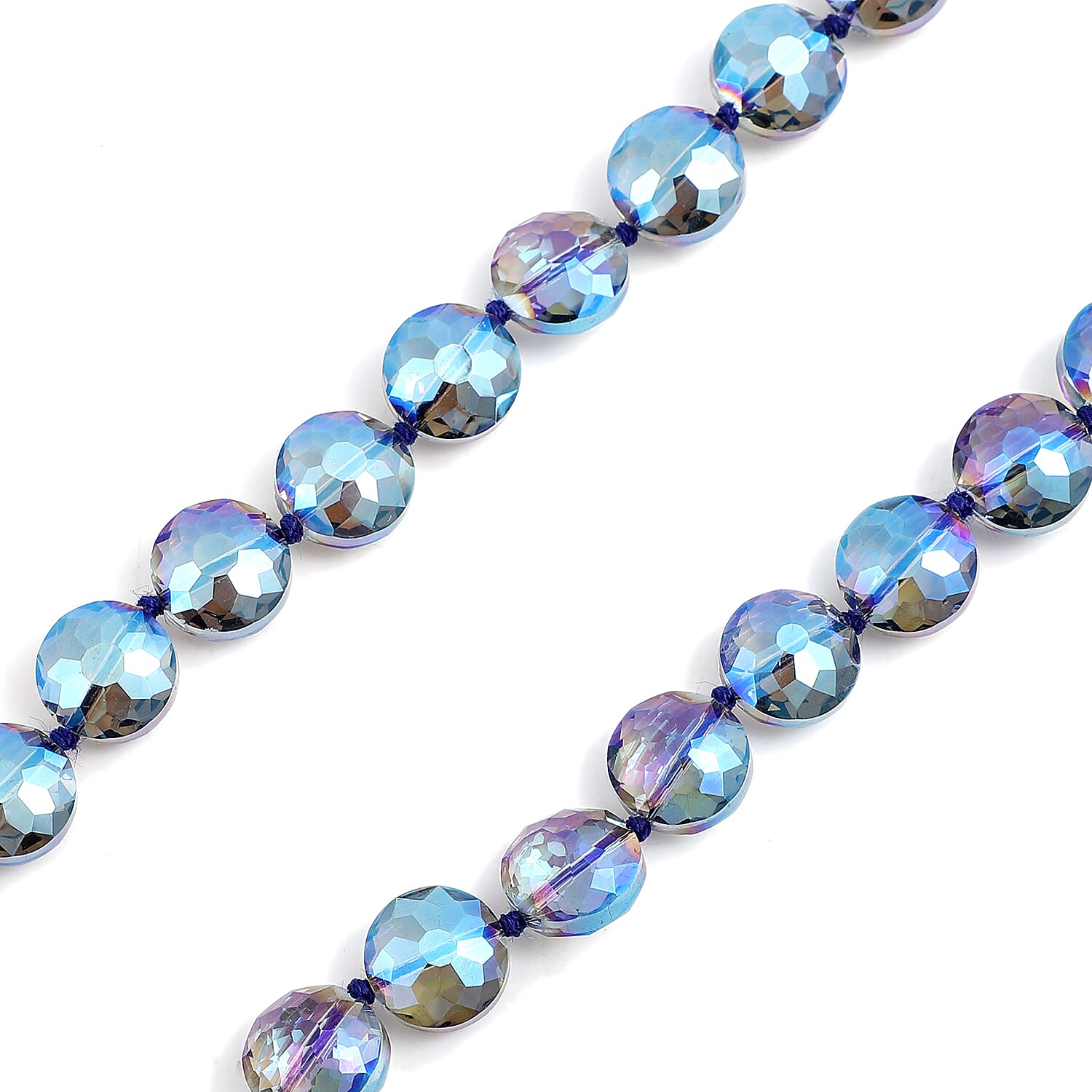 Simulated Blue Magic Color Topaz Beaded Necklace 36 Inches in Silvertone